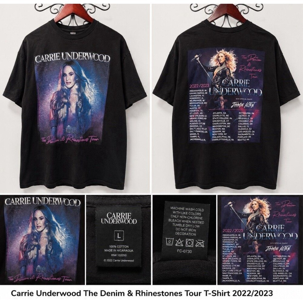 Carrie Underwood Denim & Rhinestones Tour T Shirt 2022 2023 Black